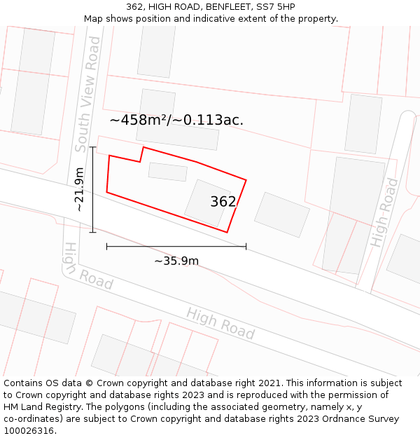 362, HIGH ROAD, BENFLEET, SS7 5HP: Plot and title map