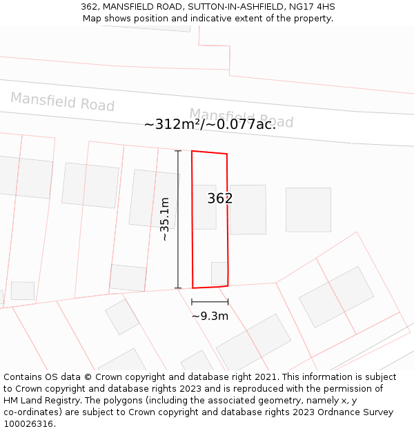 362, MANSFIELD ROAD, SUTTON-IN-ASHFIELD, NG17 4HS: Plot and title map