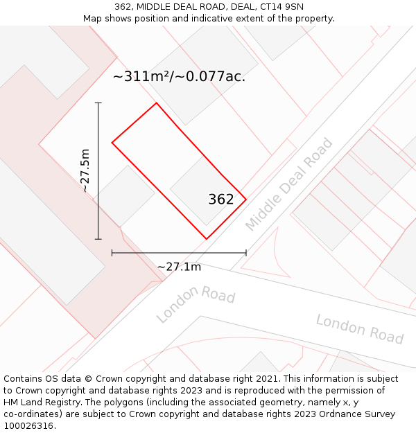 362, MIDDLE DEAL ROAD, DEAL, CT14 9SN: Plot and title map