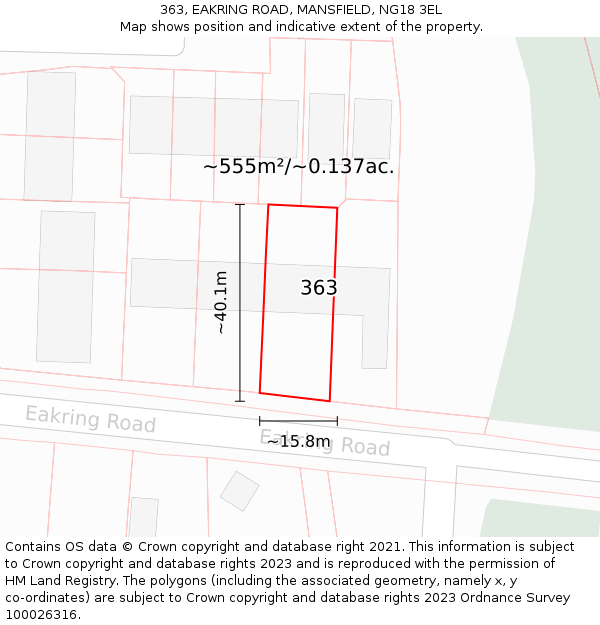 363, EAKRING ROAD, MANSFIELD, NG18 3EL: Plot and title map