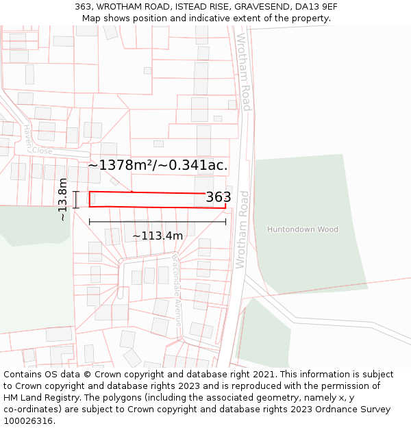 363, WROTHAM ROAD, ISTEAD RISE, GRAVESEND, DA13 9EF: Plot and title map