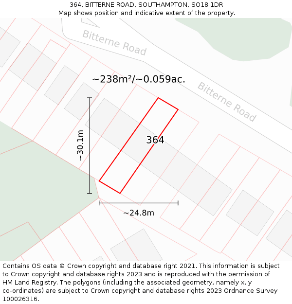 364, BITTERNE ROAD, SOUTHAMPTON, SO18 1DR: Plot and title map