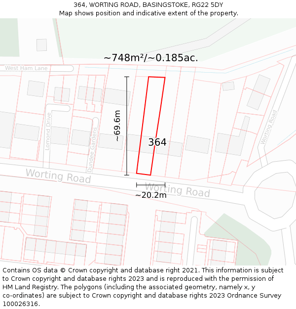 364, WORTING ROAD, BASINGSTOKE, RG22 5DY: Plot and title map