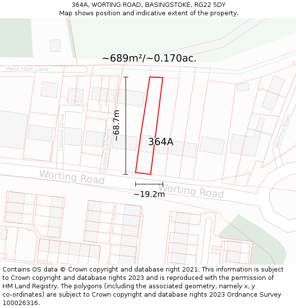 364A, WORTING ROAD, BASINGSTOKE, RG22 5DY: Plot and title map