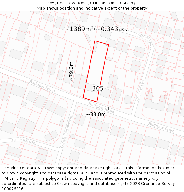 365, BADDOW ROAD, CHELMSFORD, CM2 7QF: Plot and title map