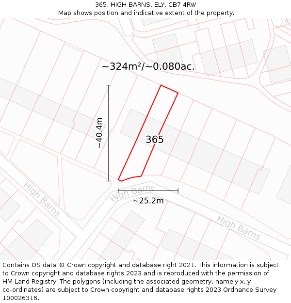 365, HIGH BARNS, ELY, CB7 4RW: Plot and title map