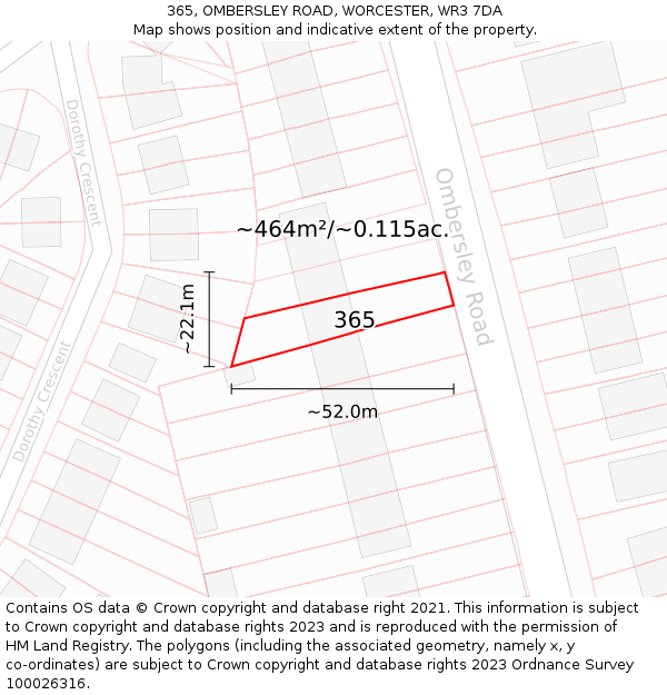 365, OMBERSLEY ROAD, WORCESTER, WR3 7DA: Plot and title map