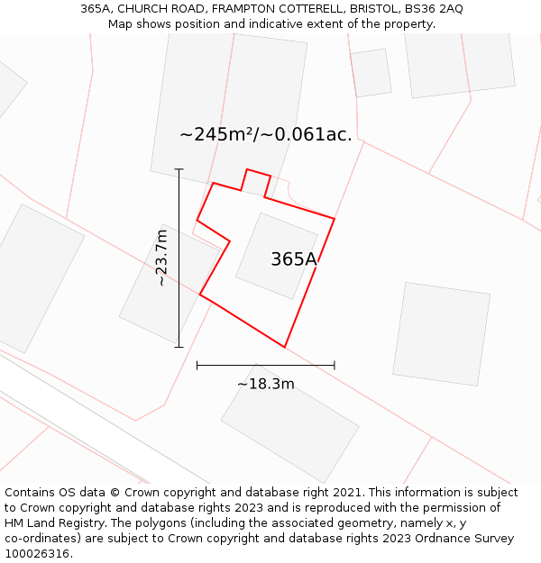 365A, CHURCH ROAD, FRAMPTON COTTERELL, BRISTOL, BS36 2AQ: Plot and title map