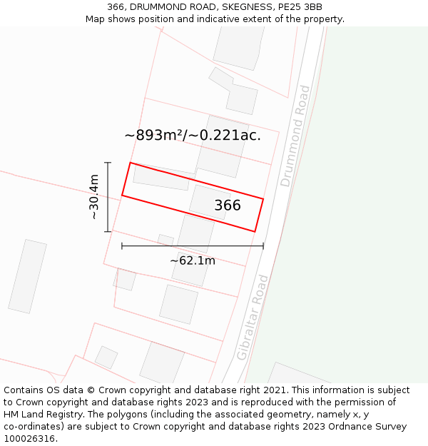 366, DRUMMOND ROAD, SKEGNESS, PE25 3BB: Plot and title map