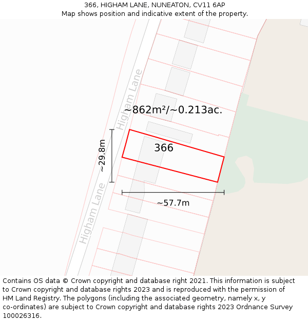 366, HIGHAM LANE, NUNEATON, CV11 6AP: Plot and title map