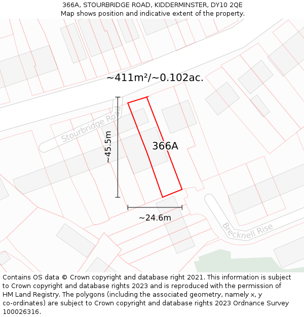 366A, STOURBRIDGE ROAD, KIDDERMINSTER, DY10 2QE: Plot and title map