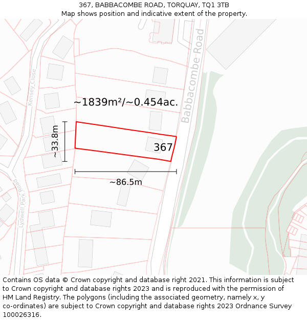 367, BABBACOMBE ROAD, TORQUAY, TQ1 3TB: Plot and title map