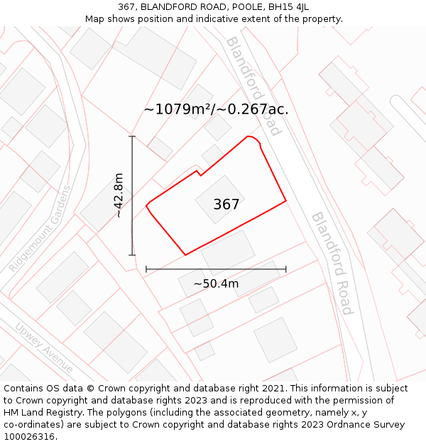 367, BLANDFORD ROAD, POOLE, BH15 4JL: Plot and title map