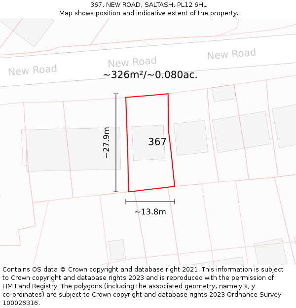 367, NEW ROAD, SALTASH, PL12 6HL: Plot and title map