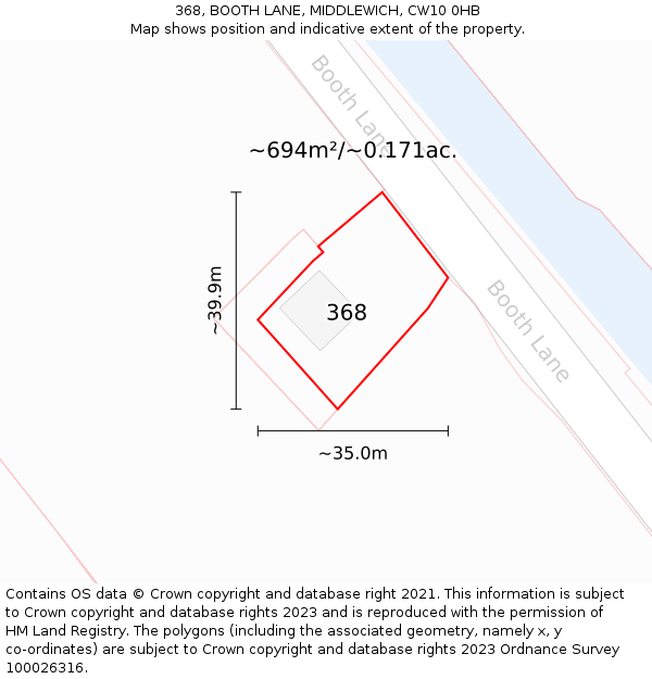 368, BOOTH LANE, MIDDLEWICH, CW10 0HB: Plot and title map