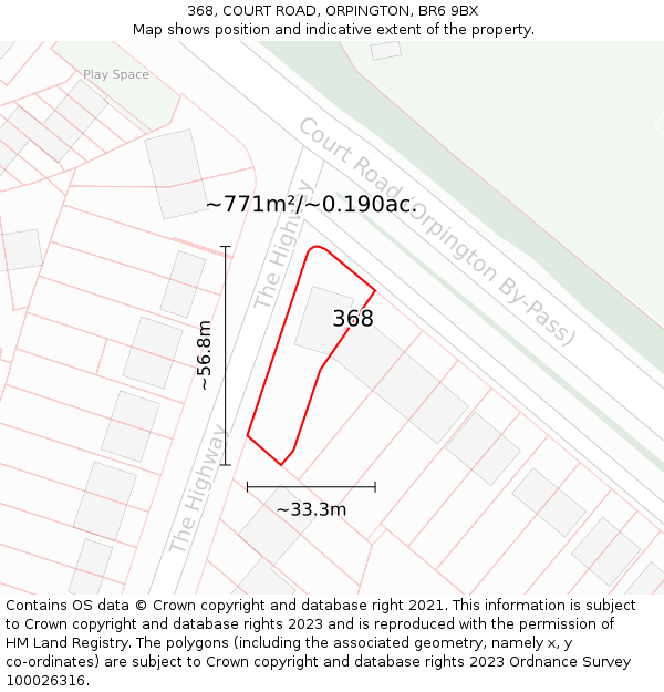 368, COURT ROAD, ORPINGTON, BR6 9BX: Plot and title map