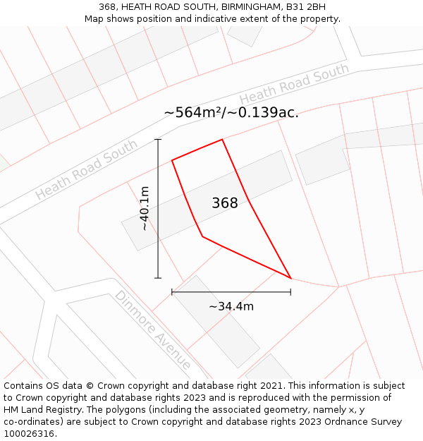 368, HEATH ROAD SOUTH, BIRMINGHAM, B31 2BH: Plot and title map