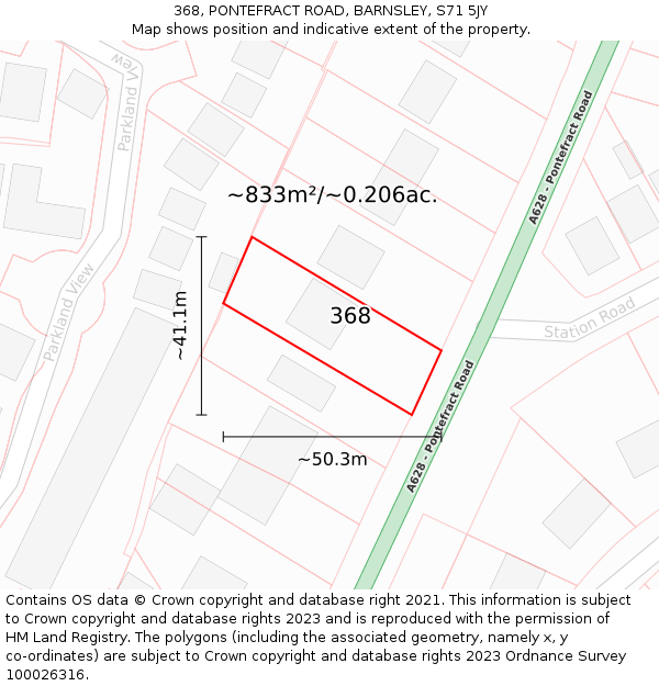 368, PONTEFRACT ROAD, BARNSLEY, S71 5JY: Plot and title map