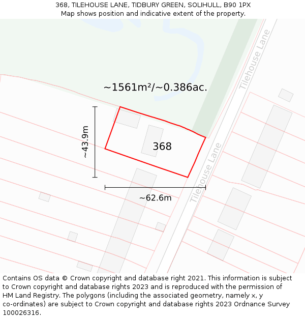 368, TILEHOUSE LANE, TIDBURY GREEN, SOLIHULL, B90 1PX: Plot and title map