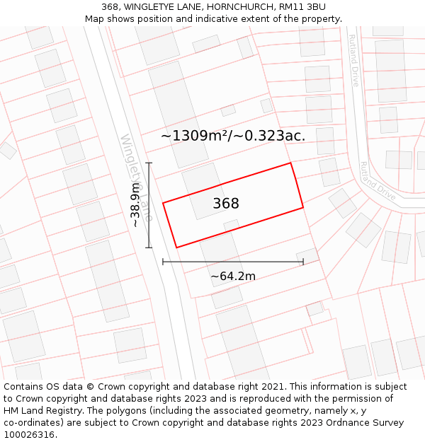 368, WINGLETYE LANE, HORNCHURCH, RM11 3BU: Plot and title map