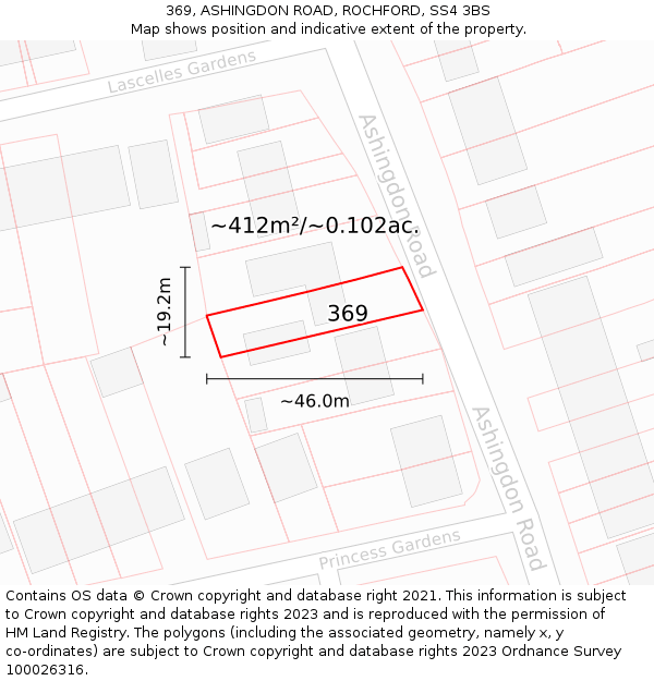 369, ASHINGDON ROAD, ROCHFORD, SS4 3BS: Plot and title map