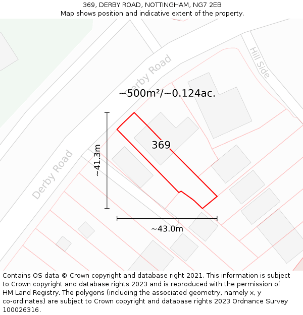 369, DERBY ROAD, NOTTINGHAM, NG7 2EB: Plot and title map