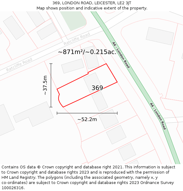 369, LONDON ROAD, LEICESTER, LE2 3JT: Plot and title map