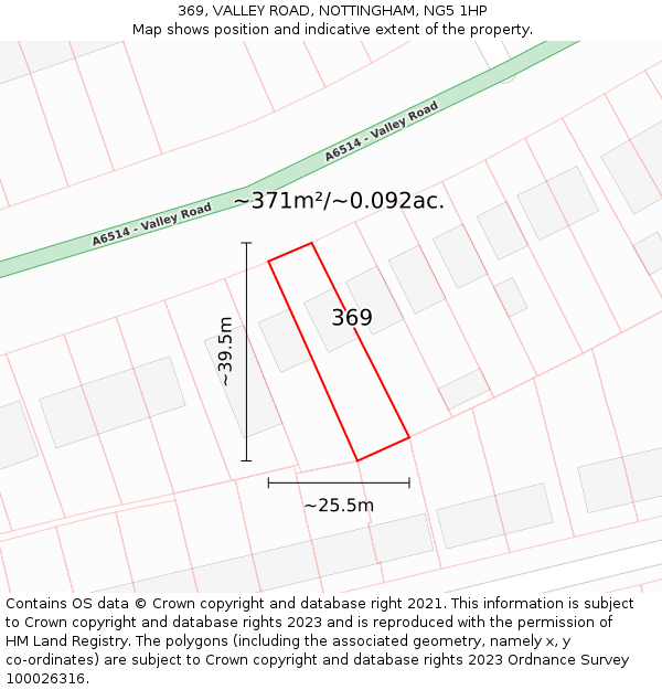 369, VALLEY ROAD, NOTTINGHAM, NG5 1HP: Plot and title map