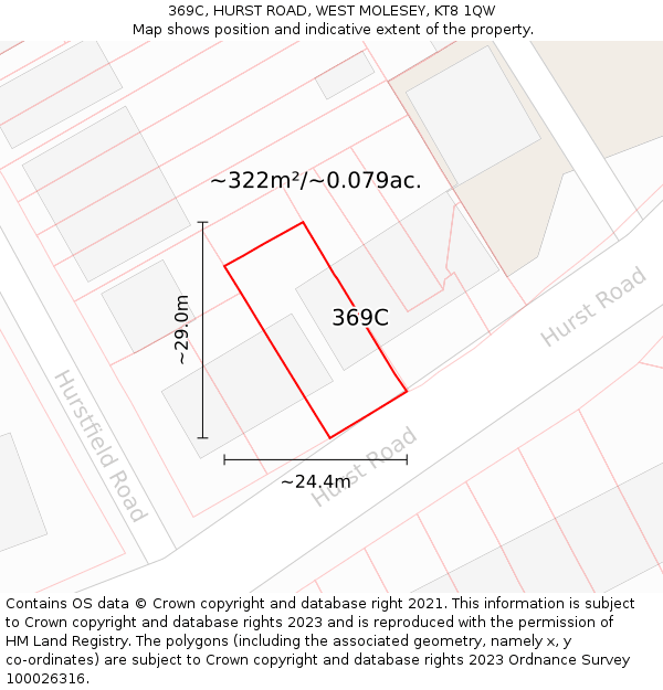 369C, HURST ROAD, WEST MOLESEY, KT8 1QW: Plot and title map