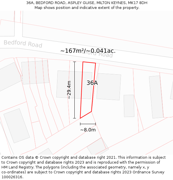 36A, BEDFORD ROAD, ASPLEY GUISE, MILTON KEYNES, MK17 8DH: Plot and title map