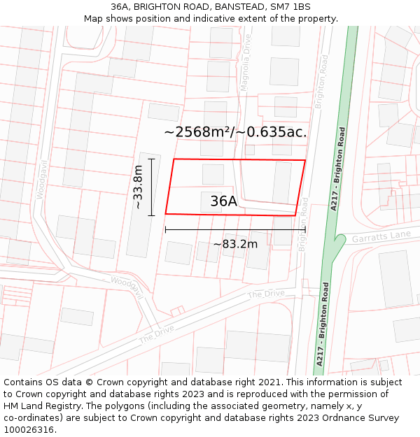 36A, BRIGHTON ROAD, BANSTEAD, SM7 1BS: Plot and title map