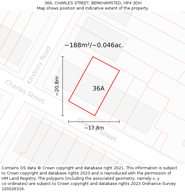 36A, CHARLES STREET, BERKHAMSTED, HP4 3DH: Plot and title map