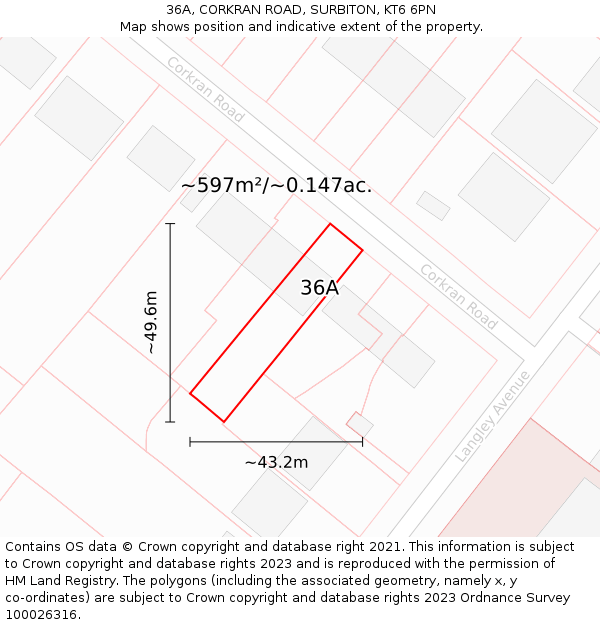 36A, CORKRAN ROAD, SURBITON, KT6 6PN: Plot and title map