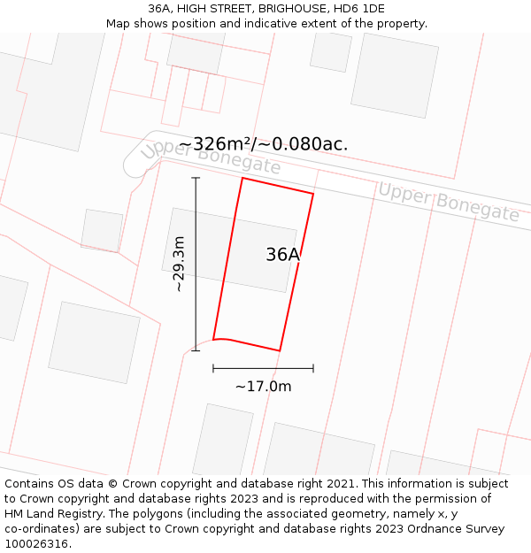 36A, HIGH STREET, BRIGHOUSE, HD6 1DE: Plot and title map