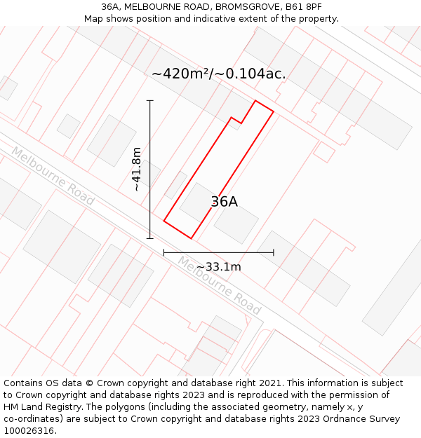 36A, MELBOURNE ROAD, BROMSGROVE, B61 8PF: Plot and title map