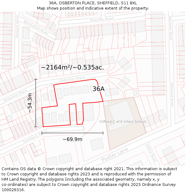 36A, OSBERTON PLACE, SHEFFIELD, S11 8XL: Plot and title map