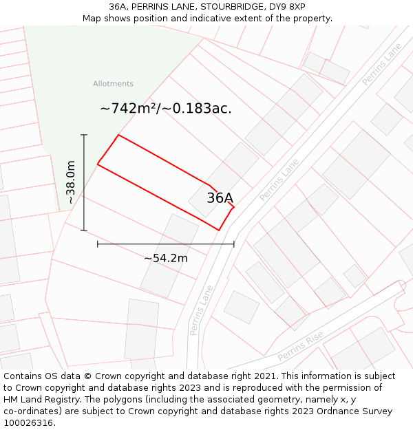 36A, PERRINS LANE, STOURBRIDGE, DY9 8XP: Plot and title map