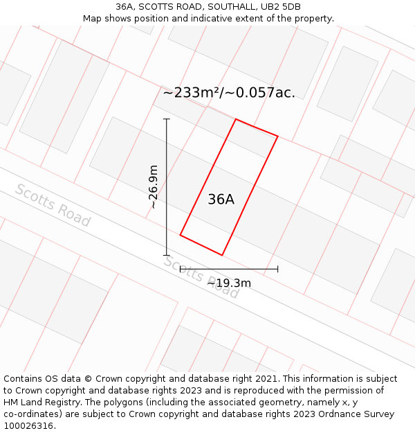 36A, SCOTTS ROAD, SOUTHALL, UB2 5DB: Plot and title map