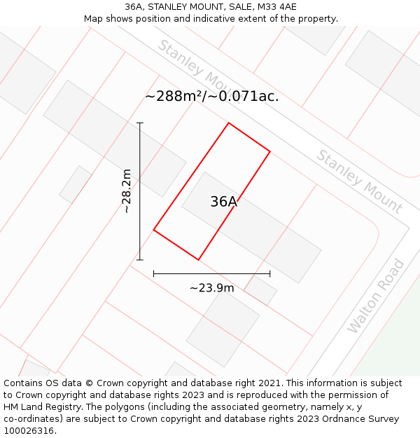 36A, STANLEY MOUNT, SALE, M33 4AE: Plot and title map