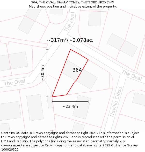 36A, THE OVAL, SAHAM TONEY, THETFORD, IP25 7HW: Plot and title map