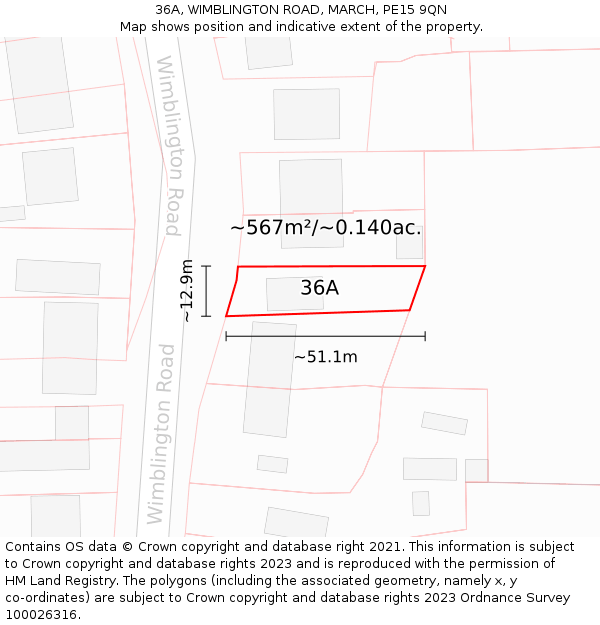 36A, WIMBLINGTON ROAD, MARCH, PE15 9QN: Plot and title map