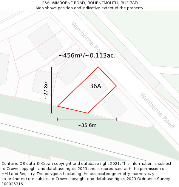 36A, WIMBORNE ROAD, BOURNEMOUTH, BH3 7AD: Plot and title map