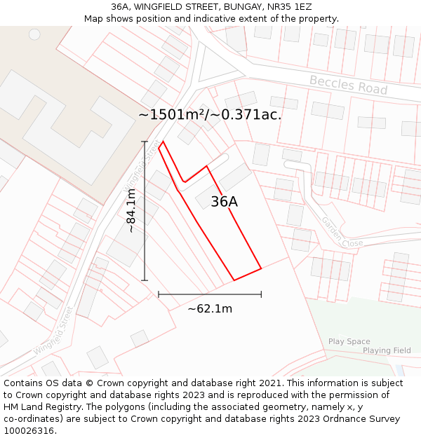 36A, WINGFIELD STREET, BUNGAY, NR35 1EZ: Plot and title map