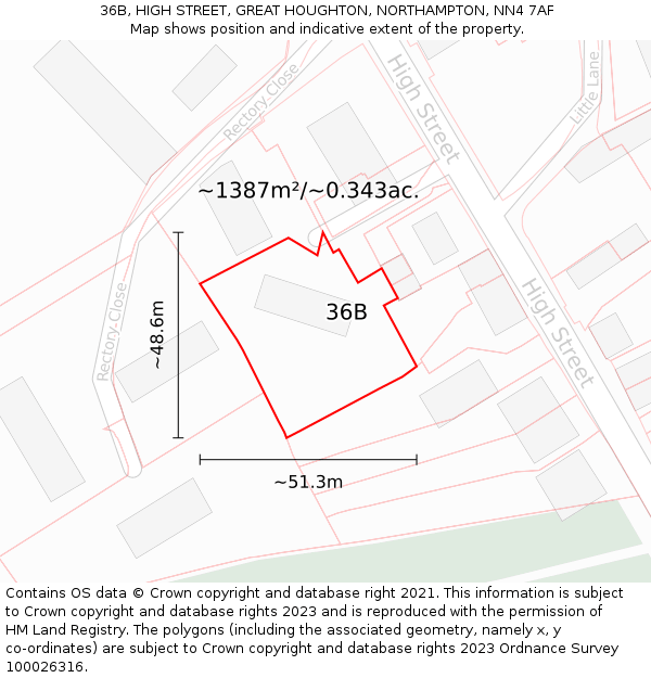 36B, HIGH STREET, GREAT HOUGHTON, NORTHAMPTON, NN4 7AF: Plot and title map
