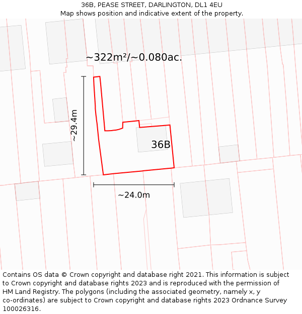 36B, PEASE STREET, DARLINGTON, DL1 4EU: Plot and title map