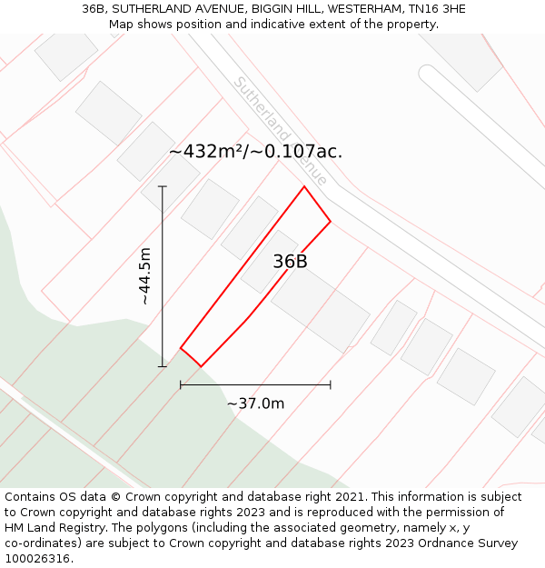 36B, SUTHERLAND AVENUE, BIGGIN HILL, WESTERHAM, TN16 3HE: Plot and title map