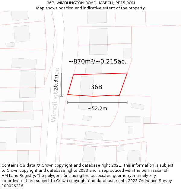 36B, WIMBLINGTON ROAD, MARCH, PE15 9QN: Plot and title map