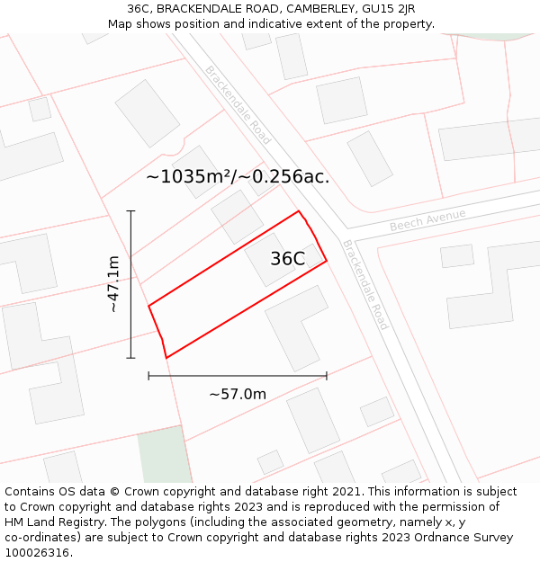 36C, BRACKENDALE ROAD, CAMBERLEY, GU15 2JR: Plot and title map