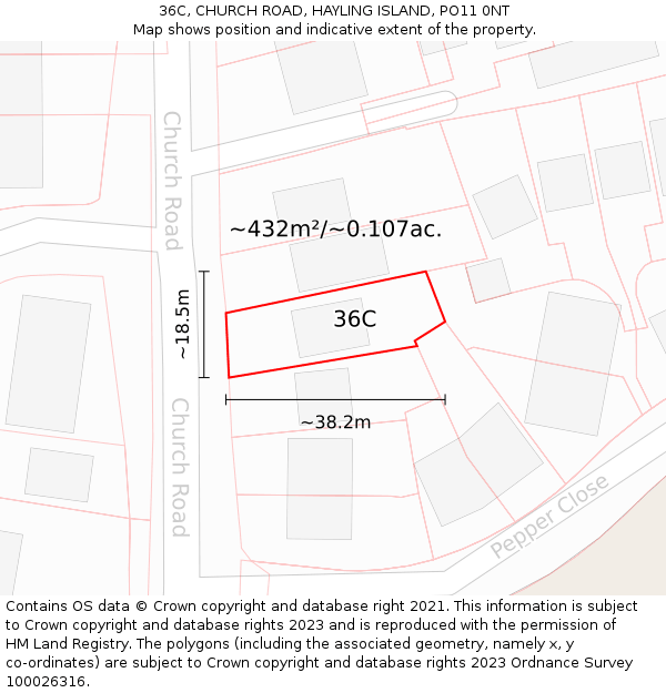 36C, CHURCH ROAD, HAYLING ISLAND, PO11 0NT: Plot and title map