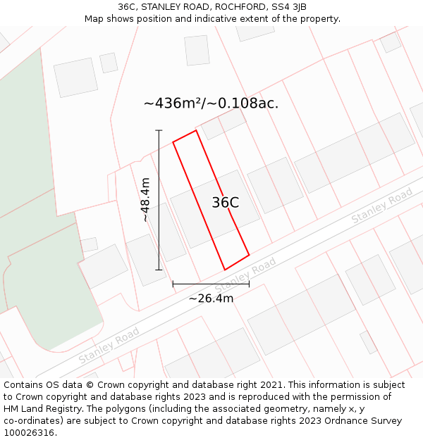 36C, STANLEY ROAD, ROCHFORD, SS4 3JB: Plot and title map